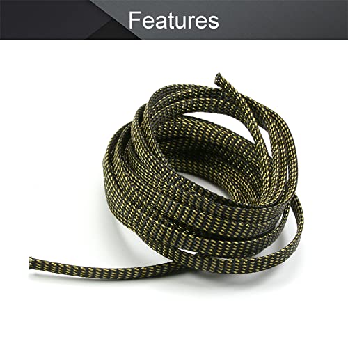 Othmro 5m/16.4ft PET Expandable Braid Cable Sleeving Flexible Wire Mesh Sleeve Black Gold - color: Black Gold, size: 8mmx5m