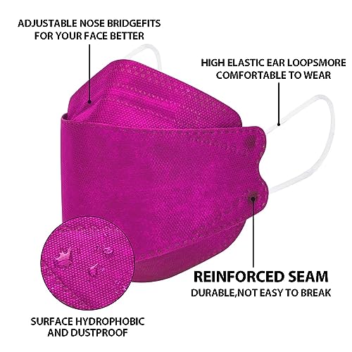 Borje KN95 Face Masks 50 Pack,Breathable Comfortable and Disposable KN95 Mask,Masks for Adults - color: Rose Red=50pcs