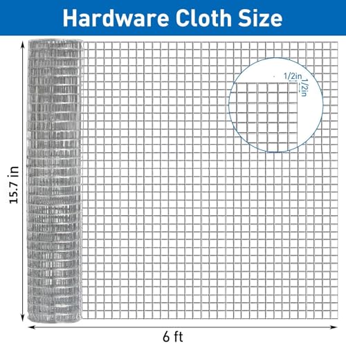 Hardware Cloth,Chicken Wire Fence,1/2 inch 15.7in x 6ft Galvanized Welded Cage Wire for Bird Wire Gopher Wire Rabbit Wire Snake Fence Poultry Netting Cage Screen - size: 15.7in×6ft