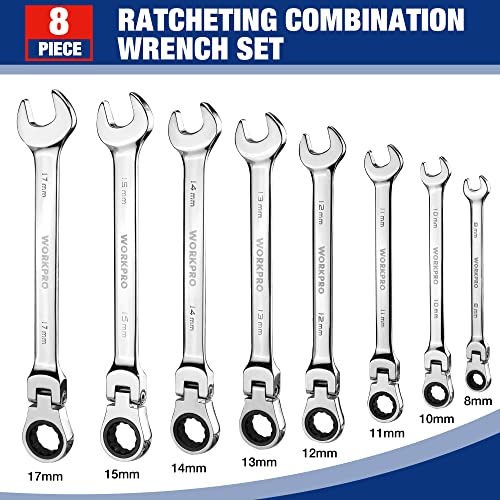 WORKPRO 8-piece Ratcheting Combination Wrench Set, Metric & Polished - size: Metric, style: Mirror Polished