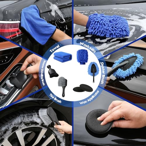Qydipclin 37Pcs Car Detailing Kit, Car Detailing Brush Set, Car Wash Cleaning Kit, Car Detailing Brushes, Professional Car Care Kit for Interior Exterior Wheels, Blue - size: 37pcs
