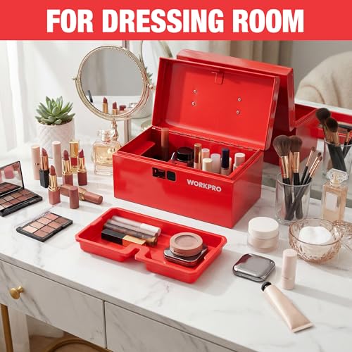 WORKPRO 10.8" Mini Metal Tool Box with Removable Tray - color: Red