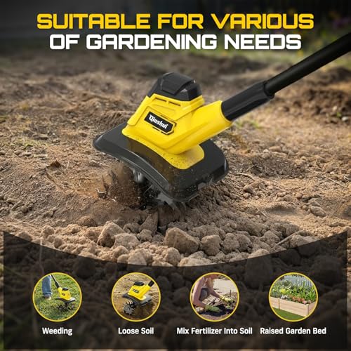 Cordless Garden Tiller Cultivator Compatible with Dewalt 20V MAX Battery, 360 RPM Electric Rototiller, 48 Steel Tines, 9.0" Tilling Width, 6.6" Depth, Rotary Tiller for Lawn/Gardening/Soil(Tool Only)