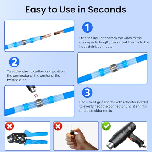 350Pcs Solder Seal Wire Connectors, Heat Shrink Butt Splice Terminals Kit