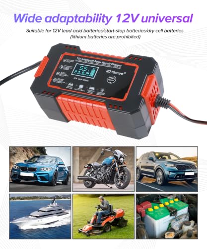 Car Battery Charger,Car Accessories Universal Portable 12V 6A Automatic Smart Battery Trickle Charger with LCD Display,Automotive Tool,Suitable for Most Cars,SUVs,MSedans,Trucks,Minivans (Red) - color: Red