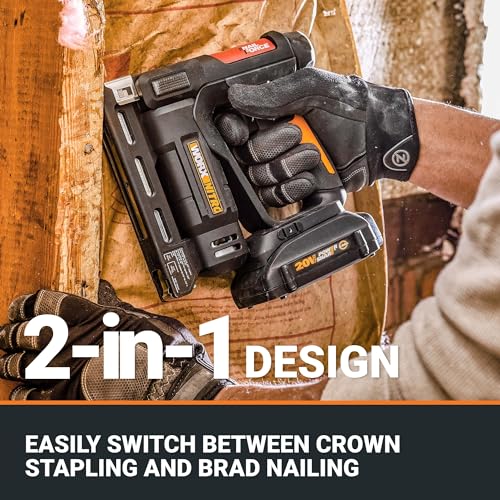 WORX Cordless Crown Stapler, 20V 3/8-Inch 2-in-1 Nail Gun, WX843L - style: 3/8“ Crown Stapler Kit (Battery & Charger included)