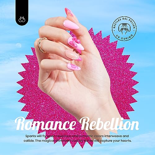 Beetles Pink Gel Nail Polish, Red Purple Nude Blue Glitter 20 Colors Gel Polish Set Romance Rebellion with Base & Top Coat, Soak off Uv LED Cured Nail Art Design Salon Home Gift for Women - color: 20 Colors Romance Rebellion