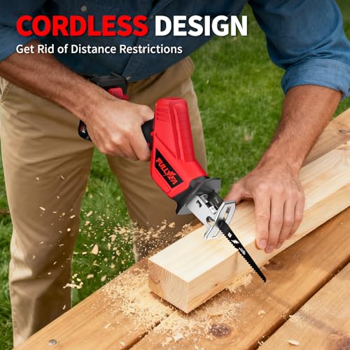 FULLYEA Reciprocating Saw Cordless, 3500SPM Variable Speed, 2x2.0Ah Battery
