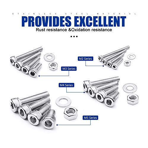 NINDEJIN 880Pcs Screw Nuts and Bolts Assortment Kit, M2 M3 M4 M5 Metric Bolts and Nuts and Washers Set, 304 Stainless Steel Precise Hex Socket Head Cap Machine Screws Set with Allen Wrenches - size: M2 M3 M4 M5 880