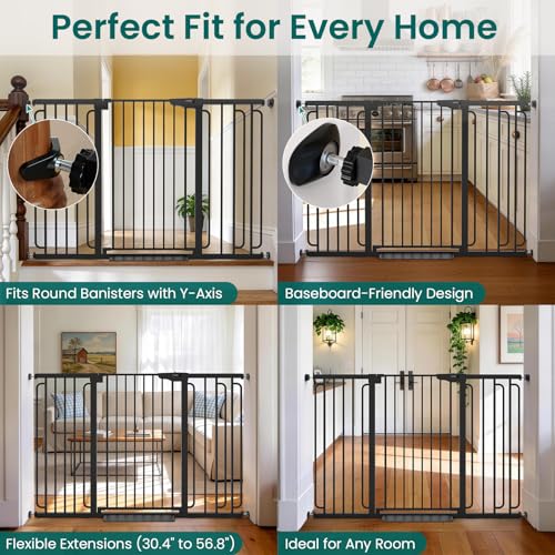 Cumbor 36" Extra Tall Baby Gate, 30.4-56.8" Extra Wide Dog Gate Black - color: Black, size: 30.4"-56.8" W x 36" H