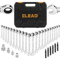 ELEAD 33-Piece Combination Ratchet Wrench Set | SAE & Metric Sizes (1/4" to 3/4" & 6-18mm) | 72-Tooth Gear Design | CR-V Steel | Organizer Carry Case | Ideal for Mechanics & DIY - style: 33-Piece Upgraded Version