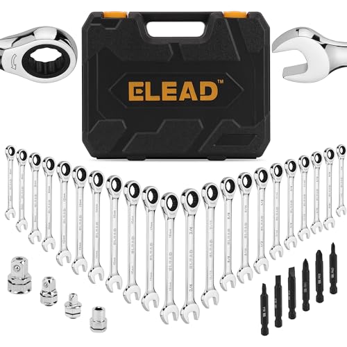 ELEAD 33-Piece Combination Ratchet Wrench Set | SAE & Metric Sizes (1/4" to 3/4" & 6-18mm) | 72-Tooth Gear Design | CR-V Steel | Organizer Carry Case | Ideal for Mechanics & DIY - style: 33-Piece Upgraded Version