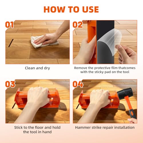 Floor Gap Fixer Tool for Laminate Vinyl Wood Flooring Gap Repair Kit, Heavy Duty Floor Gap Repair Tool with Rubber Mallet, Reusable Sticky Pad and Gap Brush, for Fixer Laminate/Vinyl Flooring Tools ﻿