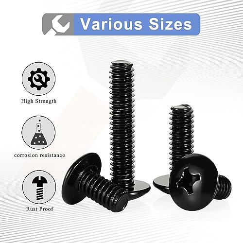 Mellewell #10-24 x 3/8" Truss Head Machine Screws, Full Thread, 18-8 Stainless Steel, Black Finish, Quantity 50 - color: Black, size: #10-24 x 3/8"