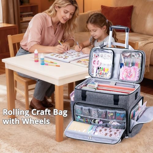 AMOIGEE Rolling Craft Bag with Wheels for Sewing Machine & Craft Supplies - color: Grey - Black, size: With Wheels
