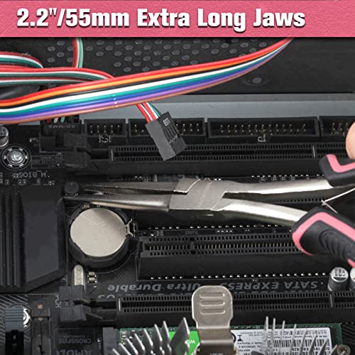 Long Reach Needle Nose Pliers with Teeth 7-Inch Extra Long Needle Nose Plier for Jewelry Making Small Long Reach Long Nose Plier Non-slip Handles Working In Tight Spaces, Pink Tool for Women - style: Needle Nose Plier with Serrated Jaw