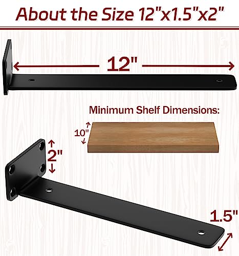 12 Inch Shelf Brackets, 8 Pack Floating Shelf Bracket, 1/5" Thick - size: 12 Inch, style: 8 Pack
