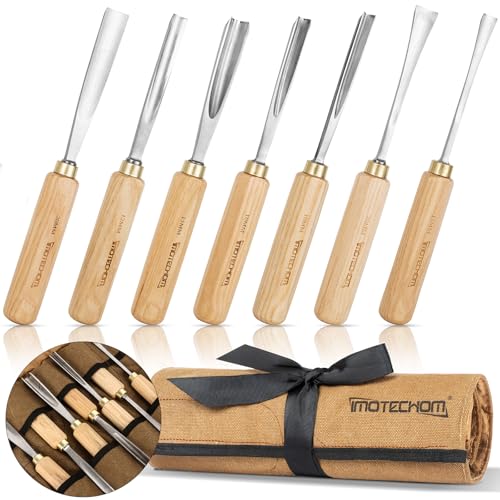 7-Piece Wood Carving Chisel Tools Set, Sharp CR-V Steel Blades - size: 7-Piece with Ash Handle
