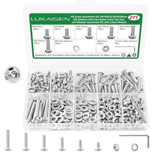 271 Pcs M4 Hex Button Cap Screws Nuts Washers Wrench Kit, 304 SS - size: SS M4 271pcs 2