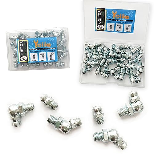 1/4"-28 24Pcs Grease Fitting Assortment Straight 45 90 Degree Grease Zerk Fittings, Galvanized Steel Grease Fittings and grease gun tips for Industrial/Agricultural Machinery Cars Ships ets - size: 1/4"-28 24Pcs