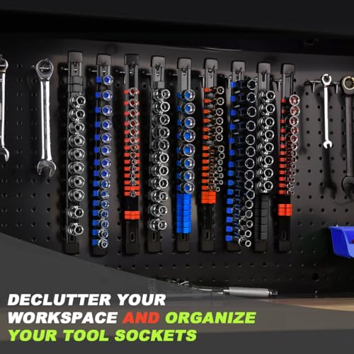 6 Pcs Socket Organizer Rail Set, Premium Socket Holder, Heavy-Duty Socket Rack Kit With 86 Clips 1/4-Inch x 32 Clips, 3/8-Inch x 30 Clips, 1/2-Inch x 24 Clips – Ideal for Tool Storage - size: 6 Pcs
