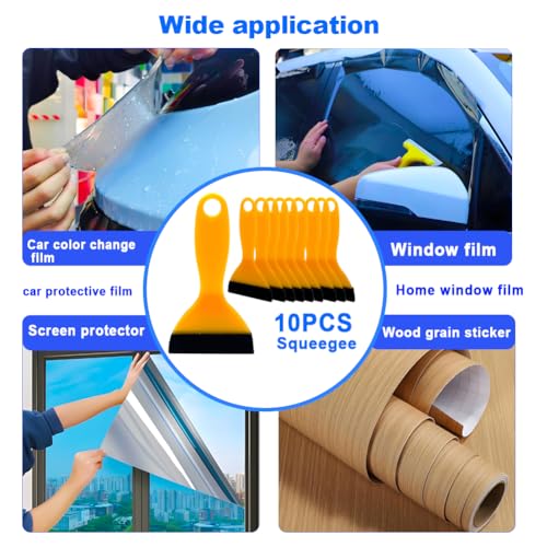 Black Felt Edge Squeegee Tool,Car Vinyl Film Wrapping Decal Glass Window Tint,Wallpaper Sticker Installation Spatula, Patching Putty Paint Flexible Small Plastic Scraper(Yellow 10Pcs) - size: Yellow 10PCS