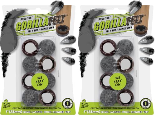 GorillaFelt CB257 Chair Leg Floor Protectors/Felt Glides (Set of 8) Tap On Felt Furniture Pads Guaranteed to Stay On, 1 Inch Round Sliders (Pack of 2) - size: 1 Inch 8 Pack (Pack of 2)