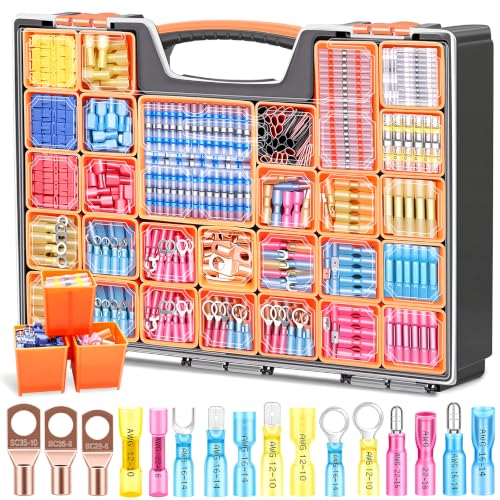 smseace 1530Pcs Heat Shrink Wire Connectors Kit,Ring Fork Spade Bullet T-Tap Solder Butt Splice Copper Terminal Wire Connectors Kit for Automotive,Boat,Stereo,Industrial Equipment - size: 1530Pcs