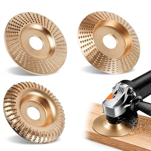 3Pcs Heavy Duty Tungsten Carbide Wheel, Angle Grinder Polishing Pad, Tungsten Carbide Sand Wheel Disc, Wood Carving Disc Set for 4" or 4 1/2" Angle Grinder Cutting Shaping Sanding (Gold,16mm)