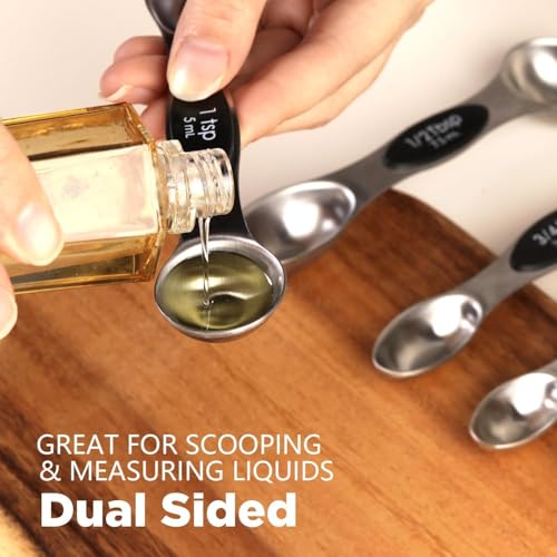 ChefAide Set of 8 Magnetic Measuring Spoons, Stainless Steel, Dual Sided - color: Black, size: Magnetic Measuring Spoons