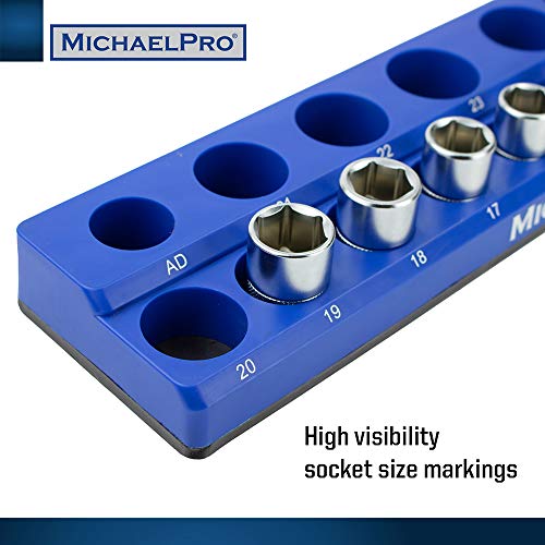 MichaelPro Magnetic Socket Organizer, Socket Tray, 3-Pc 1/4-inch, 3/8-Inch, & 1/2-Inch Magnetic Organizer Tray in Metric for Toolboxes/Cabinets| MP014002 - size: Metric