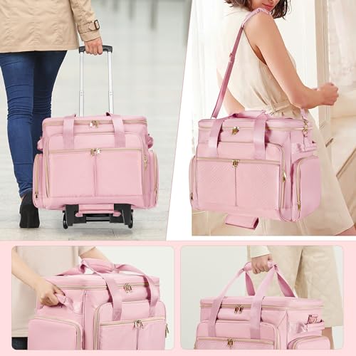 Rolling Teacher Bag with Wheels, Teacher Tote Bag Fits 15.6" Laptop - color: Pink