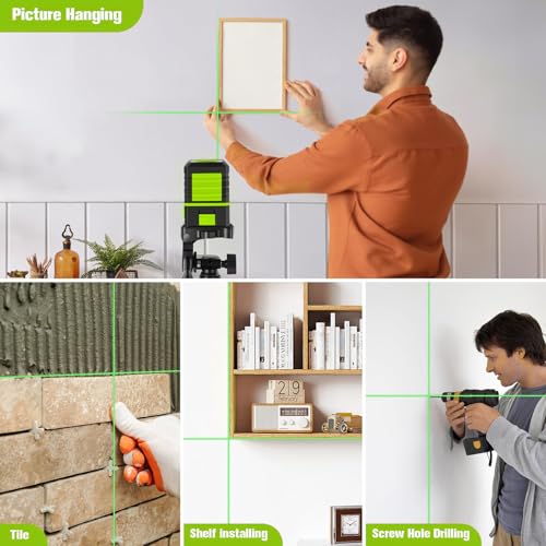 Laser Level with Tripod, 100 Ft Manual Self leveling Laser Level, Green Cross Line，Use for Picture Hanging Floor Construction Tile Wall Home Renovation, Indoor Project, Battery Included（Green) - color: Green