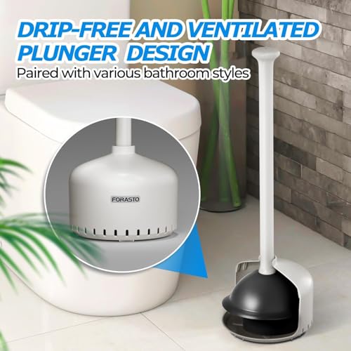 FORASTO Toilet Plunger with Holder - Heavy Duty Bathroom Cleaning Tools - color: Cream Gray, size: 1Pack