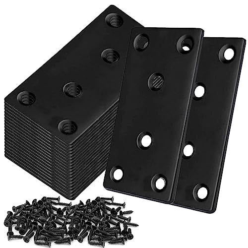 20Pack 4x2 Inch Black Flat Mending Plates Flat Bracket, Stainless Steel Mending Joining Plates Repair Fixing Bracket for Wood Furniture Fence - size: 100MM-Black