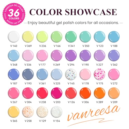 VANREESA Gel Nail Polish Kit with U V Light 53 Pcs Gel Polish Nail Set 36 Sweet Colors Nail Polish Set with Base Coat and 4 Effects Top Coat Manicure Tools Complete Nail Kit Gifts for Women Girls - color: Sweet Juice