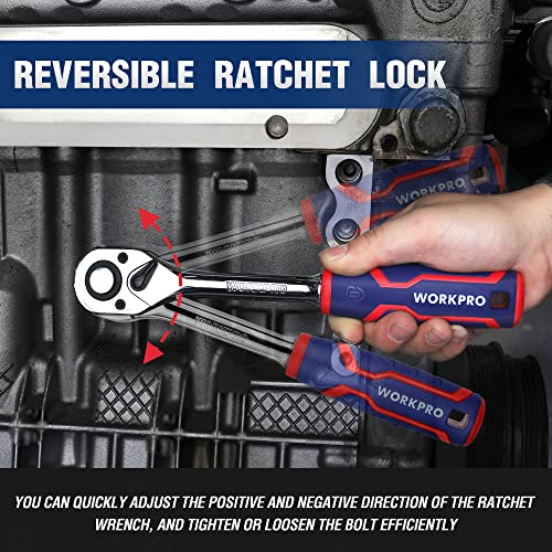 WORKPRO 3-Piece Ratchet Set, 1/4", 3/8", 1/2" Drive Ratchet Wrench - size: 3-Piece Set: 1/4", 3/8", 1/2"