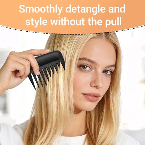 SIMPOR 2 Pack Wide Tooth Comb for Curls and Wigs, Travel Portable Detangler - color: Black - 2 Pcs