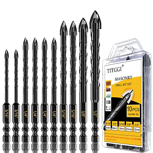 10Pcs Cross-Tip Masonry Drill Bit Set & Concrete Drill Bit Set, 3/16"-1/2" - size: 10 pcs 3/16"-1/2" Masonry Drill Bits