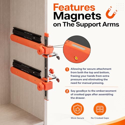 Drawer Slide Installation Jig with Toggle Clamp,Cabinet Hardware Jig with Magnetic Arm Punch Locator, Installing Faster, Straighter, and Smarter(4 Layers)