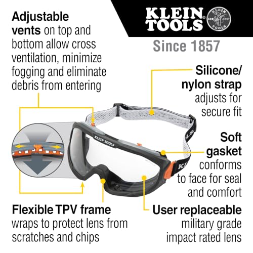 KLEIN TOOLS 60481 Clear OTG Safety Goggles Replacement Lens, Optical Class-1 PPE Eye Protection, Anti-Fog, Scratch-Resistant, UV Protection
