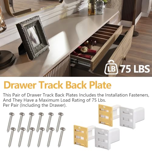 4 Pack Drawer Slide Track Brackets Rear Mount Plastic(2 Pairs) face Frame sockets for 1 Inch Drawer Slides, Cabinet Pull Out 4 Packshelf Slides Hardware Bottom Mount, C-Shaped Drawer Rail Bracket