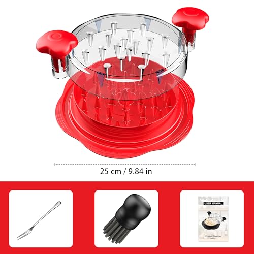 Chicken Shredder Tool Twist Large Meat Shredder with Brush&Fork, Red - color: Red