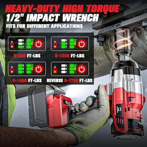 Cordless Impact Wrench 1/2 inch Compatible with Milwaukee 18V Battery: 1700FT-LBS High Torque Impact Wrench Heavy Duty Tool - Brushless Electric Impact Gun Includes LED Work Light - Bare Tool Only - size: 1/2inch, style: Compatible with Milwaukee(No batte