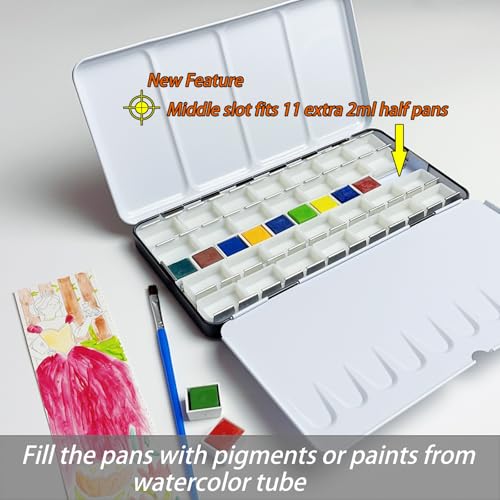 FCLUB Empty Watercolor Metal Palette with 28 Standard 3ml Full Pans - style: Tin Box with 28 Full Pans