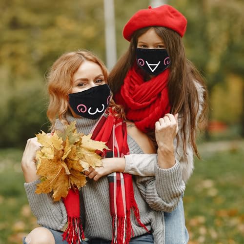 Cute Cat Face Mask, Kawaii Cotton Mouth Masks Reusable Washable Face Mask Anti-Dust Anime Masks for Women Men - color: Black 5pcs