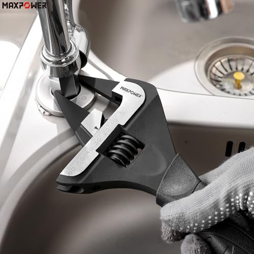 MAXPOWER 12-inch Slim Jaw Adjustable Wrench, Extra Thin Jaw Wide Opening Adjustable Wrench, Dual Scale with Metric and SAE, Soft Grip Handle - size: 12"
