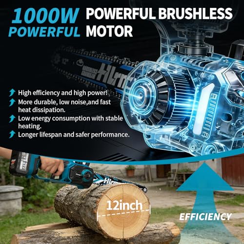 12" Brushless Cordless Electric Chainsaw with 2×4.0Ah Batteries