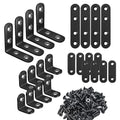 weiwei 24 PCS Stainless Steel L Brackets & Straight Brackets, Multi-Size Angle Bracket Mending Plate, Sturdy L Bracket Flat Braces Combo Set with Screws for Wood Shelves Furniture Cabinet DIY - style: Combination 1