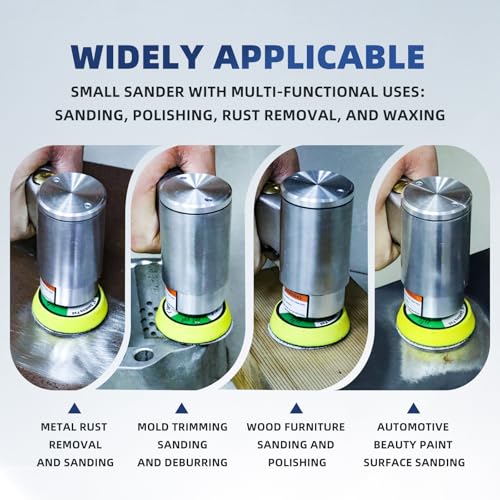 3 Inch Orbital Sander, Air Sander with 1/2/3 Inch Sanding Pads - 60PCS Sandpapers Included, Mini DA Sander for Woodworking, Car Polishing, DIY Projects (1/4 inch Air Inlet)